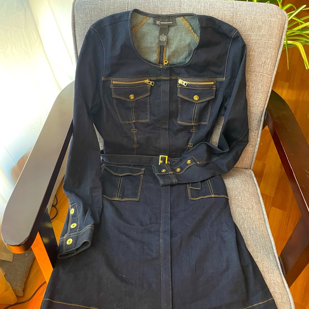 Moto/mod denim long sleeve dress